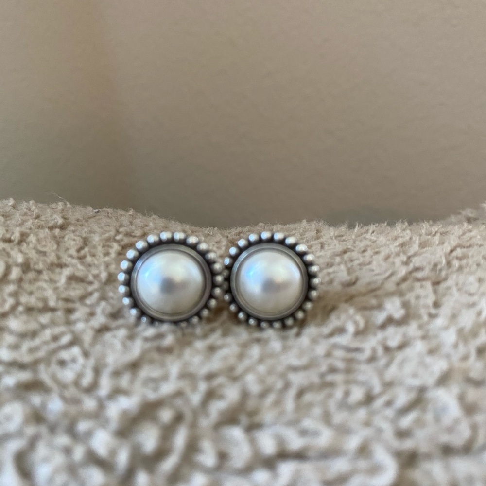 Brighton pearl and silver post earrings.